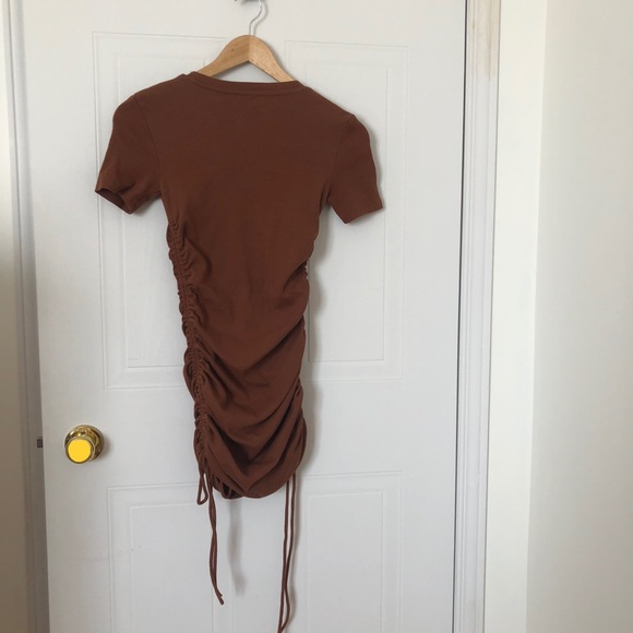 Zara Brown Ruched Ribbed Dress - Picture 3 of 4